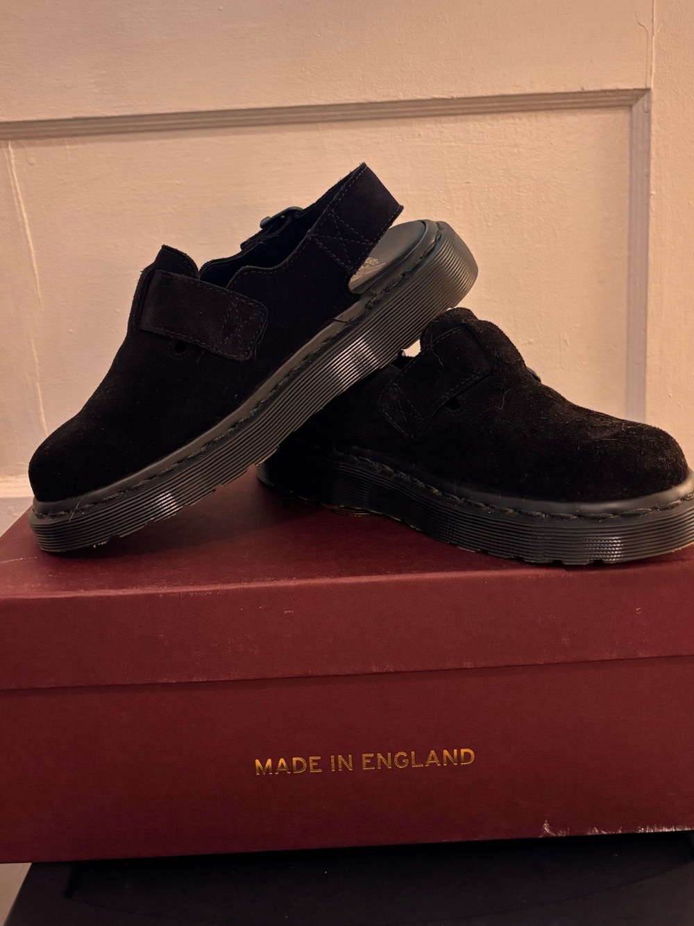 Dr. Martens Black Suede Velcro Strap Loafers